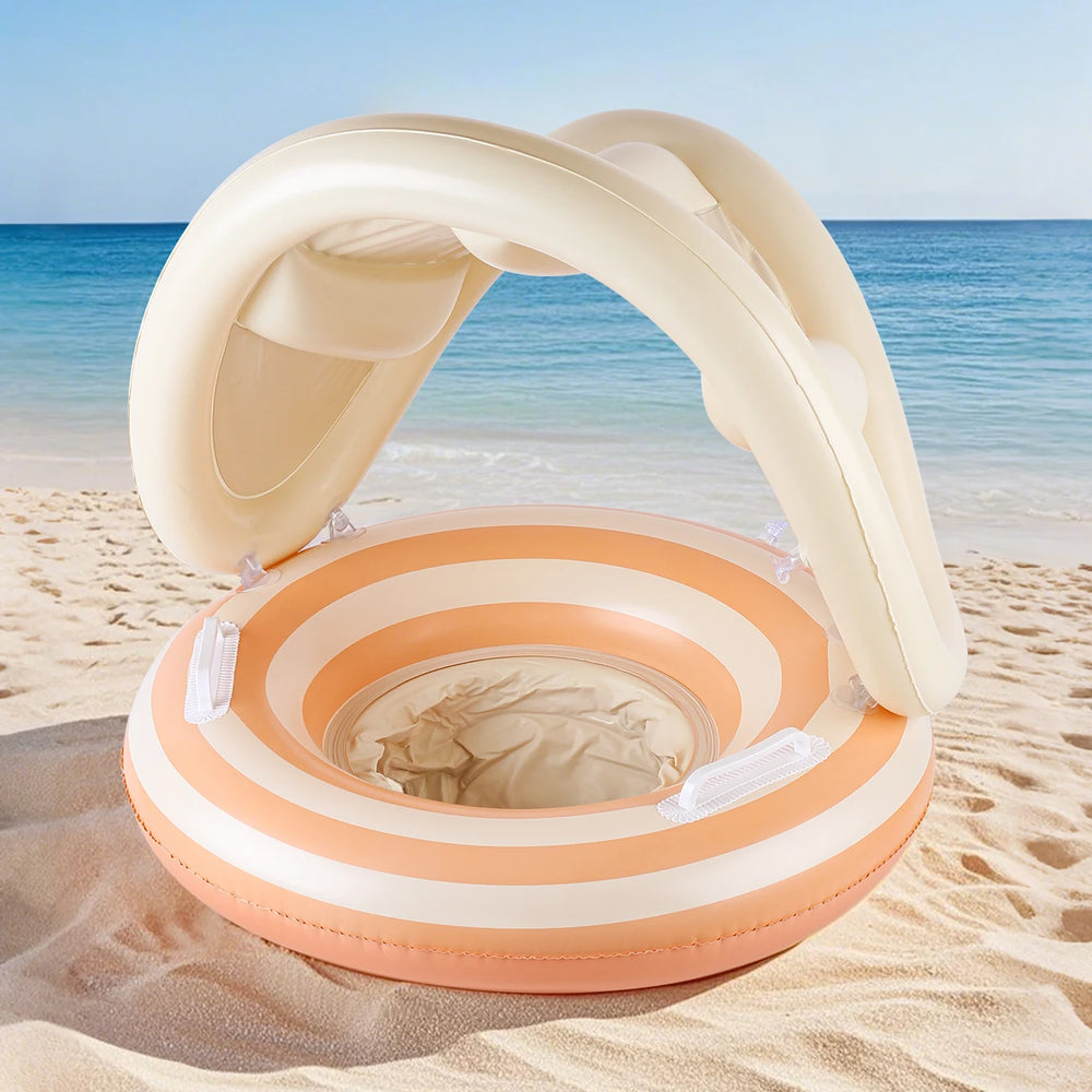 ! Opblaasbare Baby Zwemband met Zonnedak – Retro Pool Float voor Peuters & Waterpret