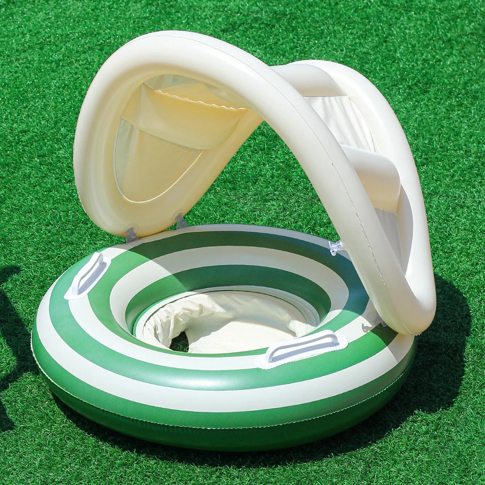 ! Opblaasbare Baby Zwemband met Zonnedak – Retro Pool Float voor Peuters & Waterpret